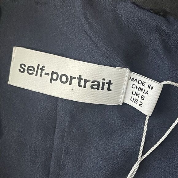 SELF PORTRAIT Metallic Leopard Frill Mini Dress Size 2 Black NEW Slim Fit Party - Picture 9 of 13